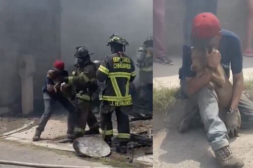 Bomberos de Chihuahua salvan a perrito de morir en el incendio de una casa