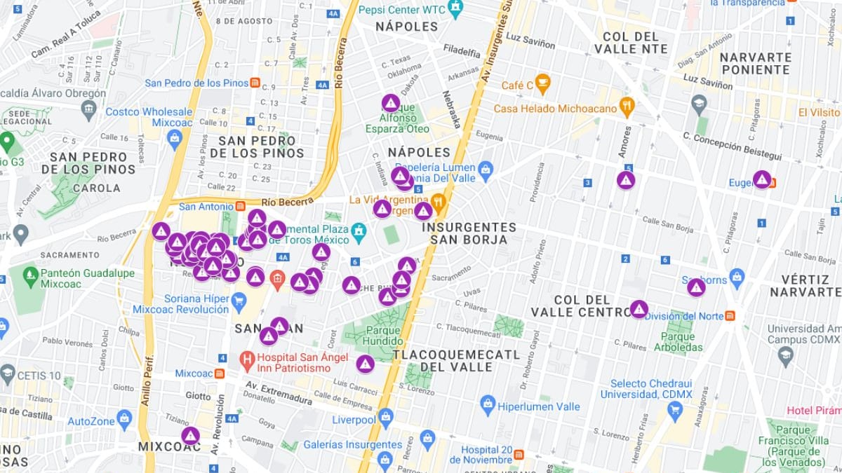 Mapa: Agua contaminada con olor a gasolina en la alcaldía Benito Juárez