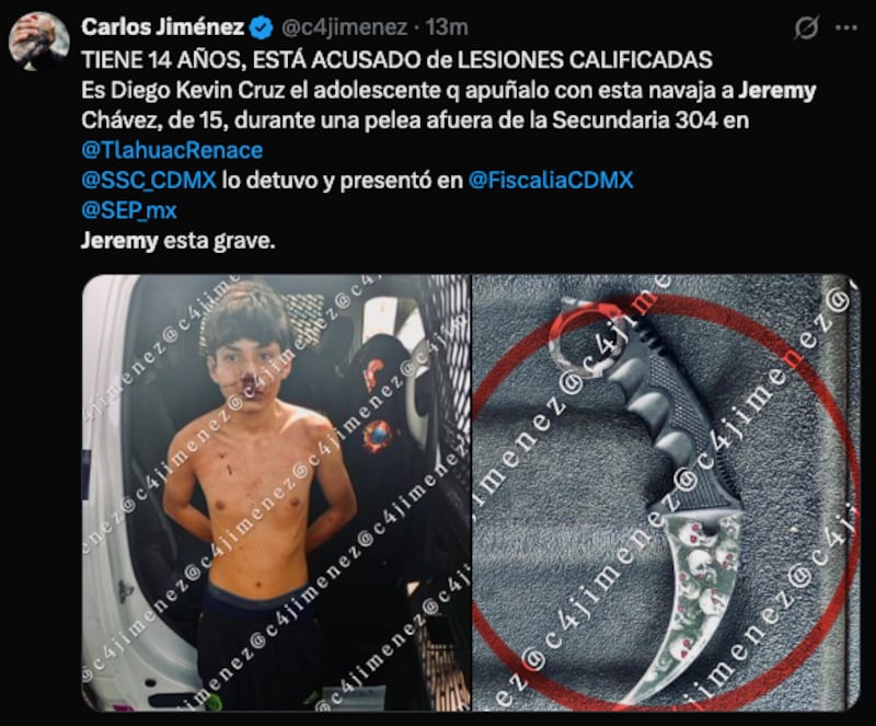 Adolescente apuñala a su amigo en Tláhuac