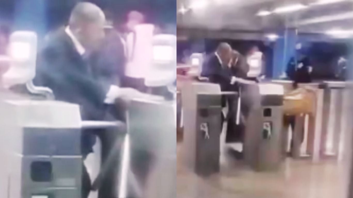 Viejito se toca frente a policia del Metro CDMX