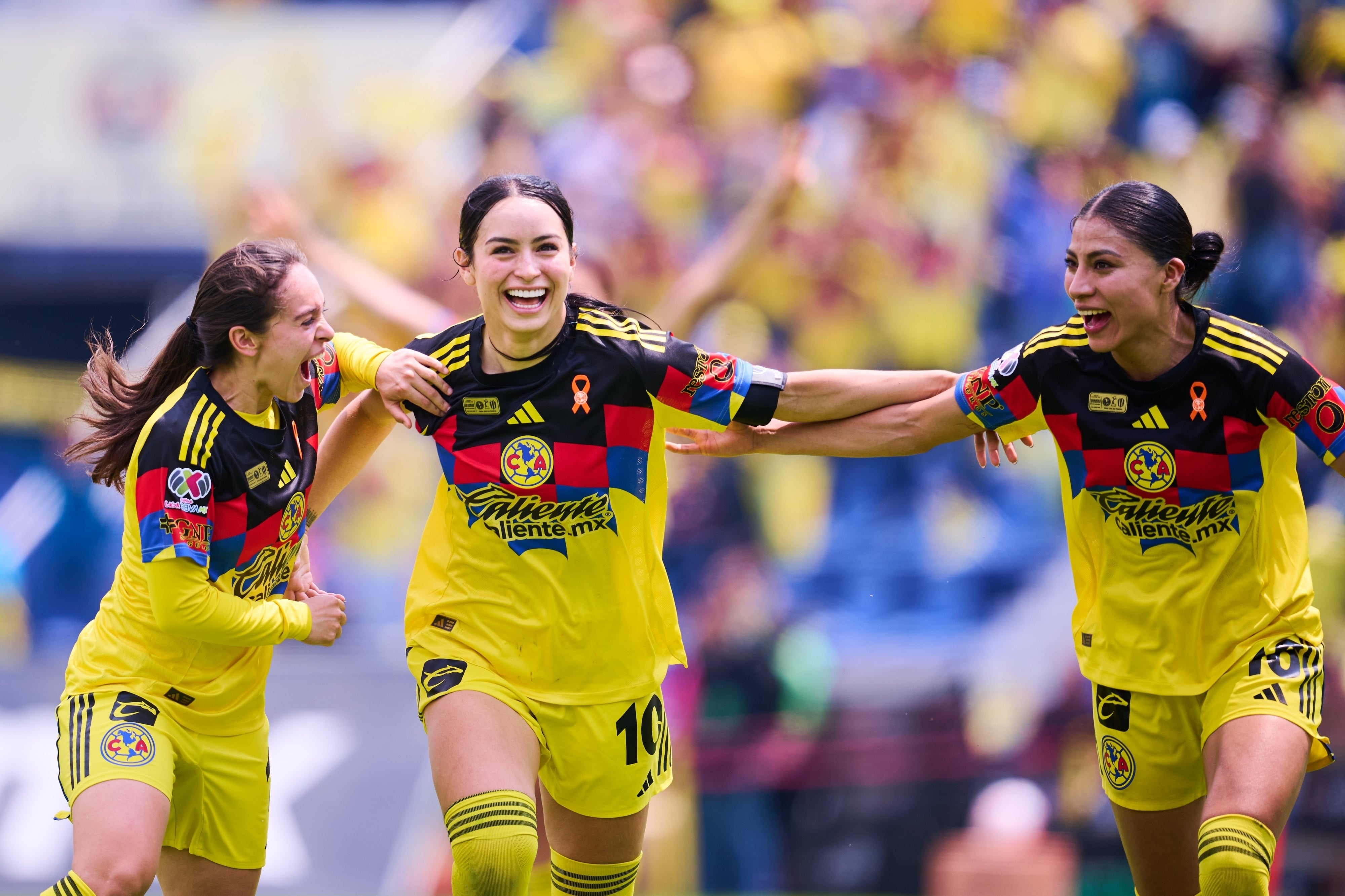 Scalrlett Camberos celebrates her goal 3-0 of America during the final first leg match between America vs (and) Monterrey as part of the Liga BBVA MX Femenil, Torneo Clausura 2026 at Ciudad de los Deportes Stadium, on May 17, 2026 in Mexico City, Mexico.