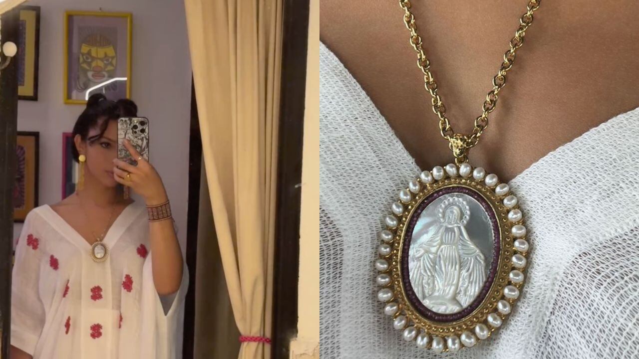 La esposa de Christian Nodal sorprendió a las redes sociales portando una medalla de María Milagrosa.