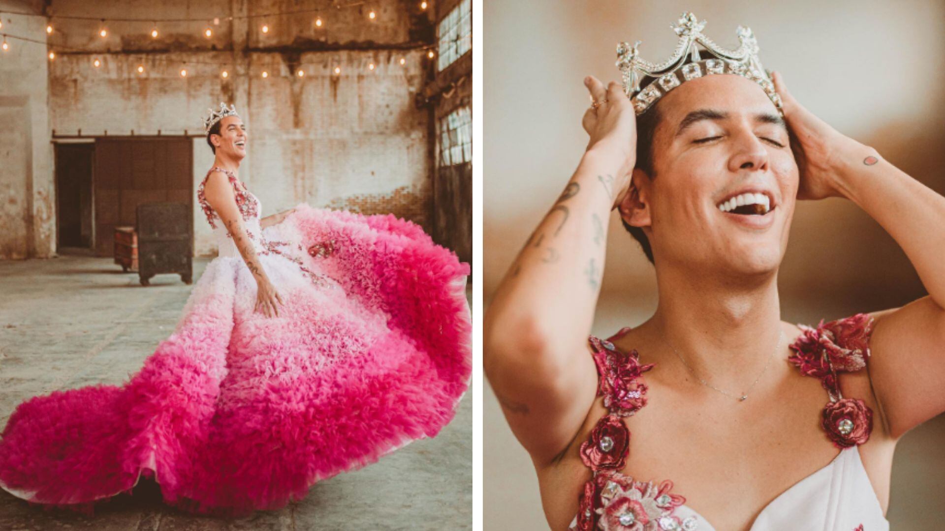 Un hombre celebra su cumpleaños 30 vestido de quinceañera y se vuelve viral.