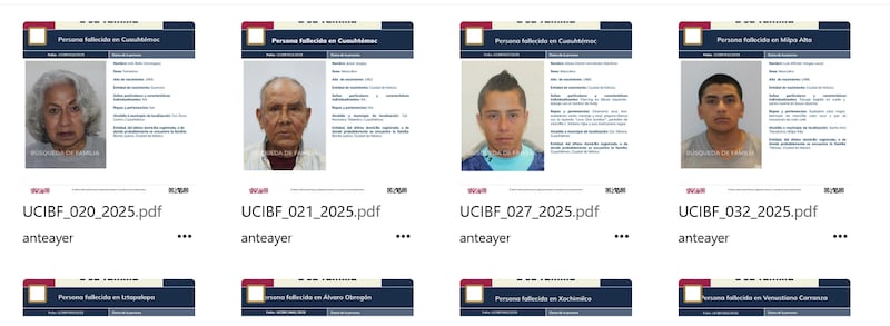 Lista de personas identificadas