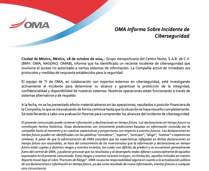 OMA informó que fueron atacados y que desconocían el alcance del incidente de ciberseguridad.