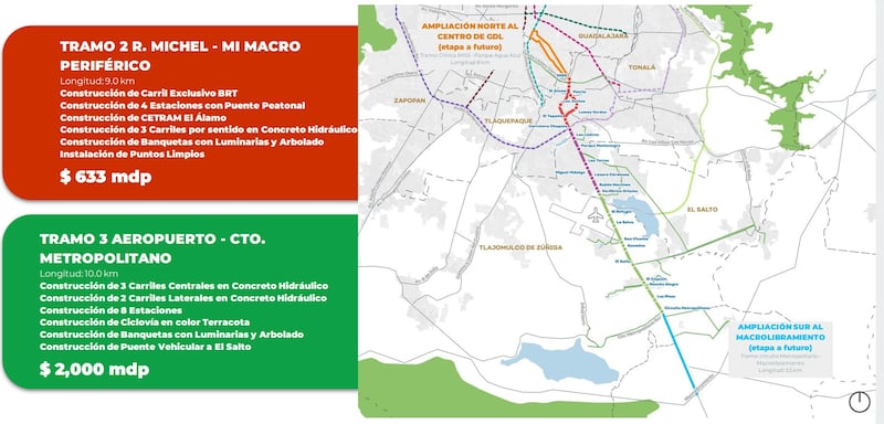 Ampliaciones propuestas para el BRT de Carretera a Chapala.