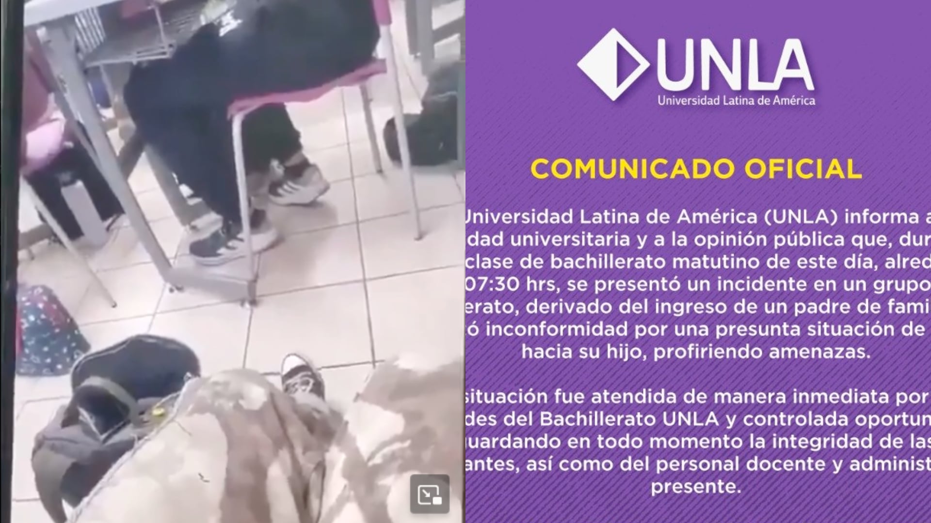 Un alumno grabó en secreto el momento en que el padre encaró al grupo por presunto bullying contra su hijo en la UNLA.