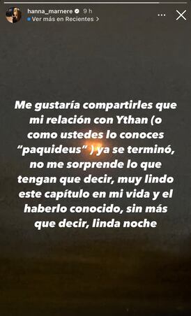 Hanna Marnere sube en sus redes sociales que termina su relación con
