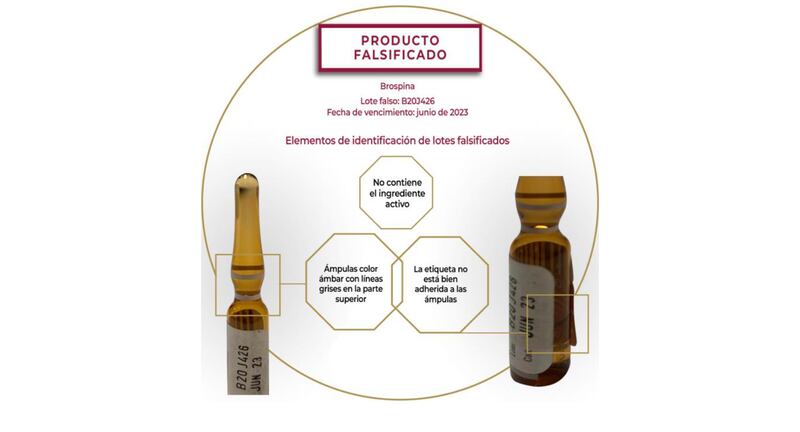 El producto apócrifo de Brospina se identifica con el lote B20J426.