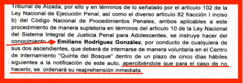 La orden judicial exigía que Emiliano se presentara voluntariamente para cumplir su sentencia; sin embargo, no acudió y se desconoce su paradero.