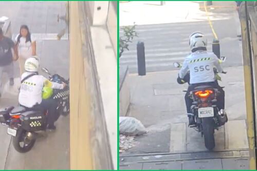 Captan a policías de tránsito en su moto pasando por las banquetas de la CDMX