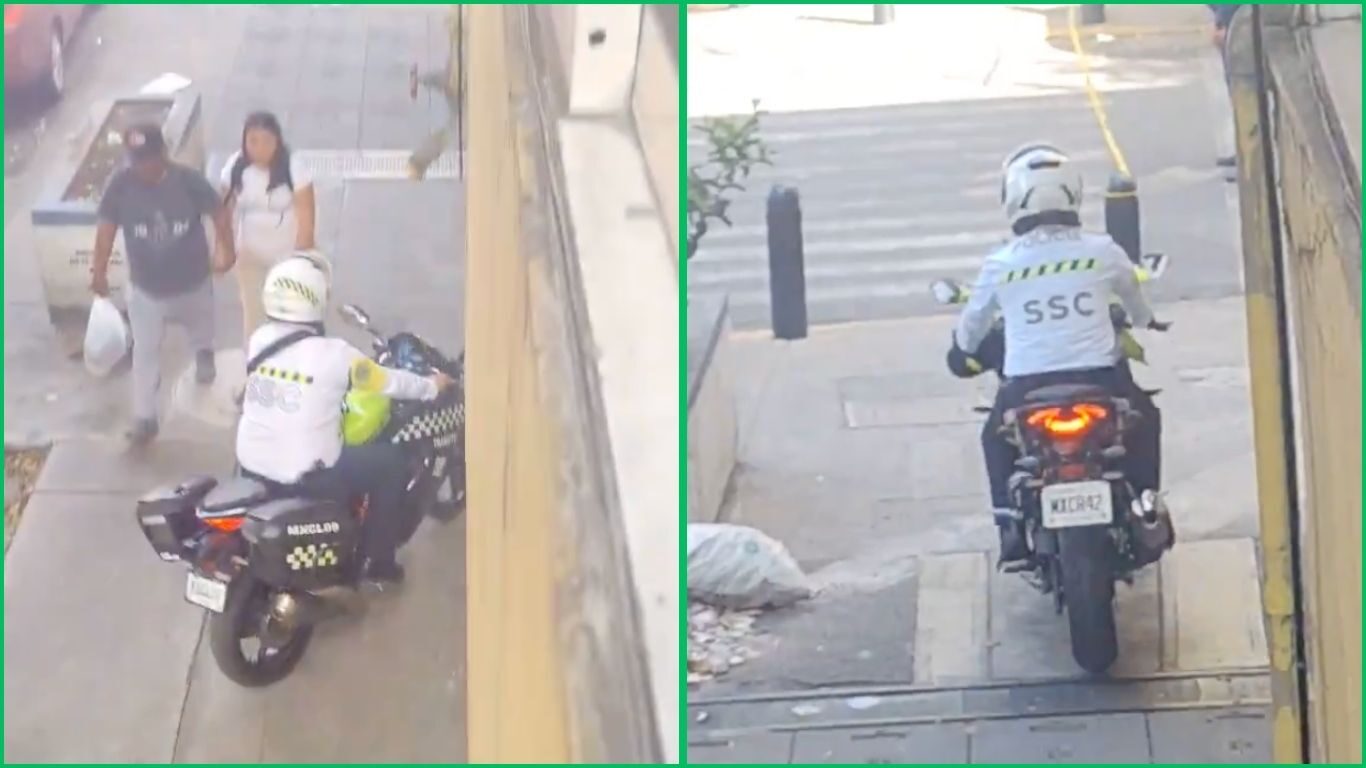 Captan a policías de tránsito en su moto pasando por las banquetas de la CDMX