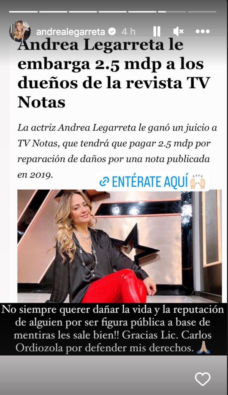 Andrea Legarreta ganó demanda millonaria a TV Notas