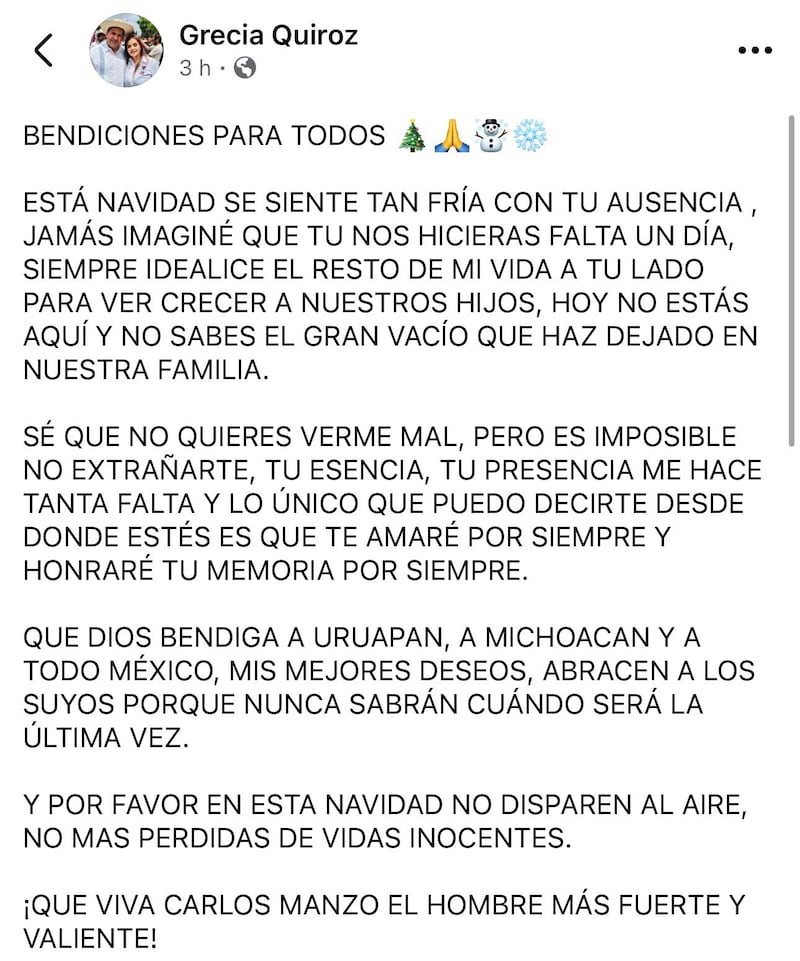 Mensaje de Grecia Quiroz