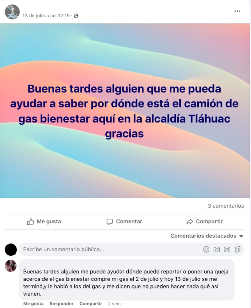 Gas Bienestar. Denuncias en redes sociales sobre la operación de Gas Bienestar. Debido a la confusión, muchos buscan organizarse con gaseros a través de grupos de WhatsApp y Facebook.