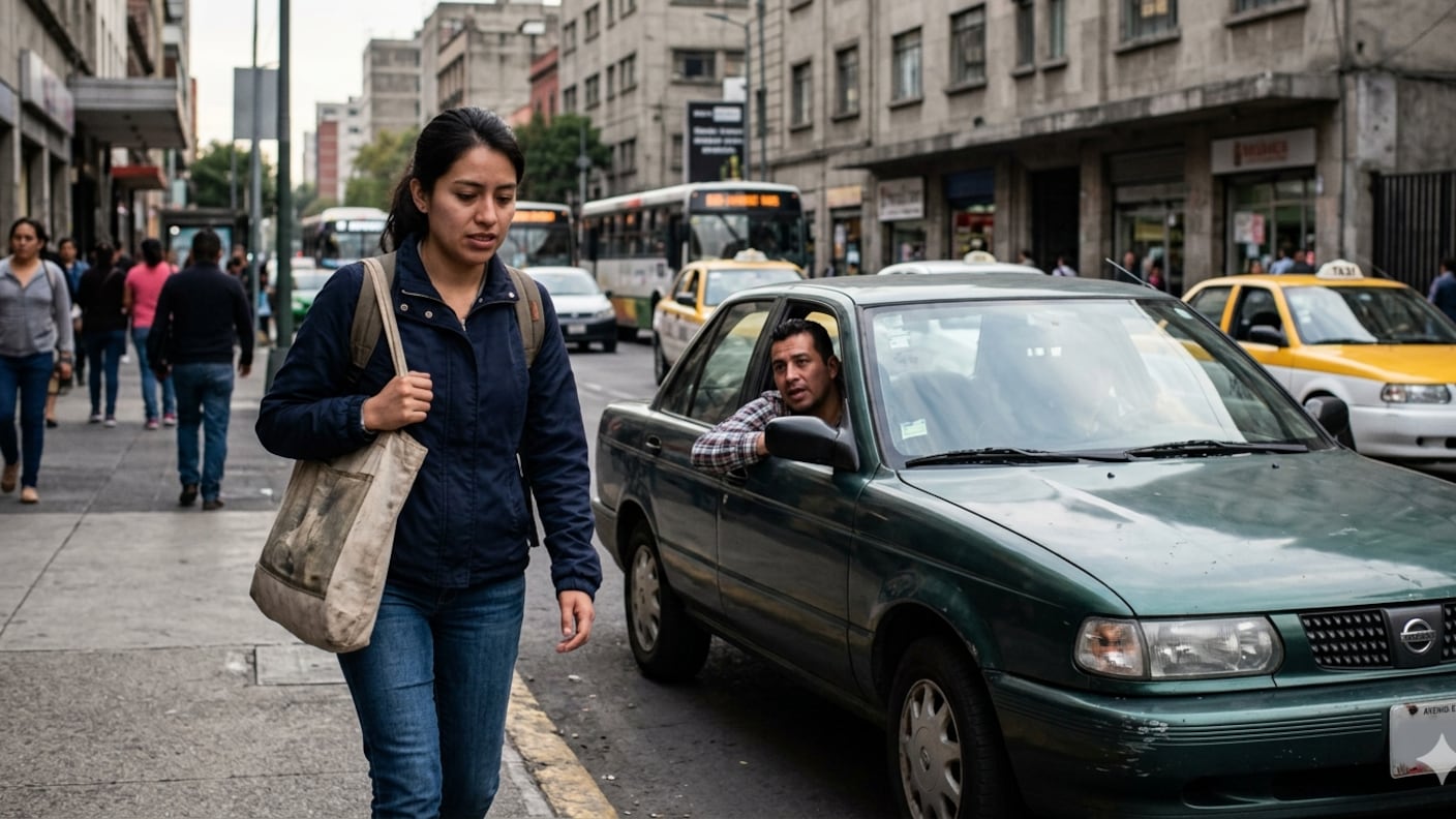 conductor vehiculo acosando a mujer