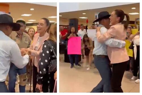 Reciben a Sheinbaum con banda y la sacan a bailar