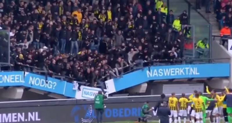 Los aficionados del Vitesse se salvaron de manera milagrosa cuando la grada estadio del NEC Nijmegen se venció mientras celebraban el triunfo de su club