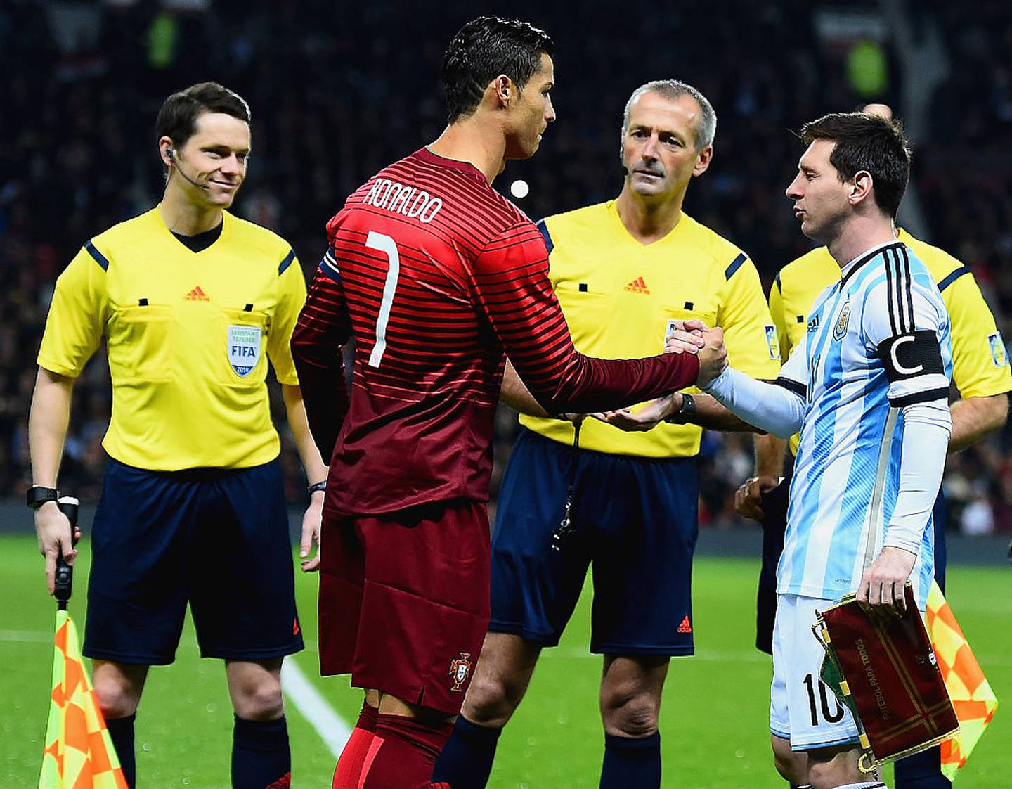 Cristiano y Messi durante un juego amistoso entre portugal y Argentina en noviembre de 2014.