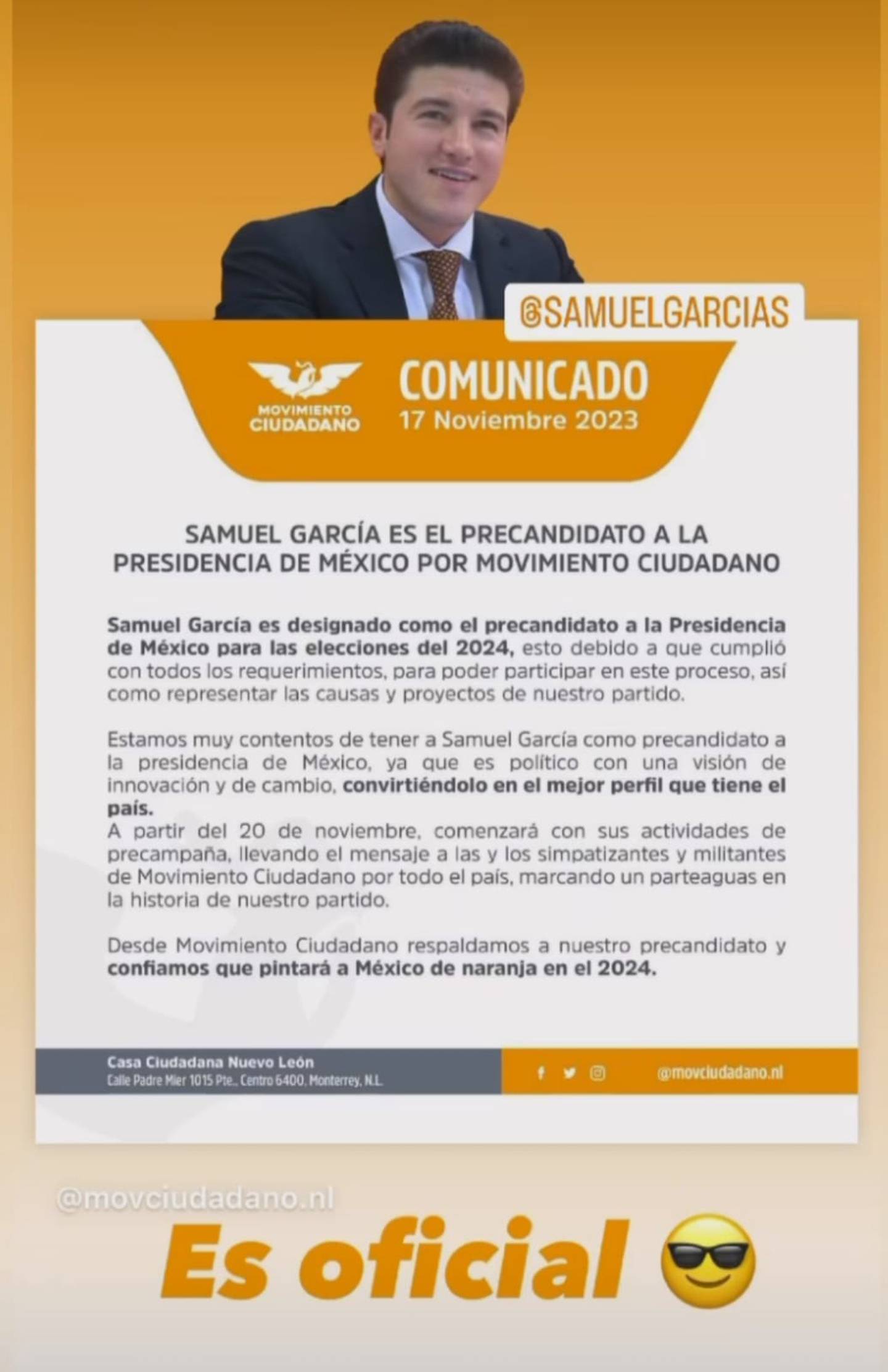 García celebró su designación a través de sus redes sociales.