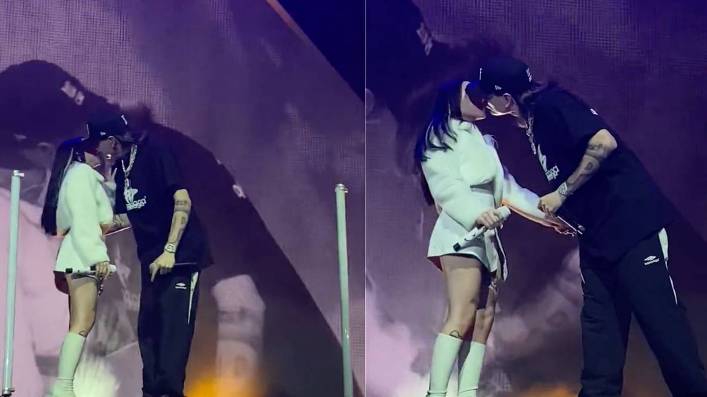 Peso Pluma besa a Nicki Nicole en pleno concierto